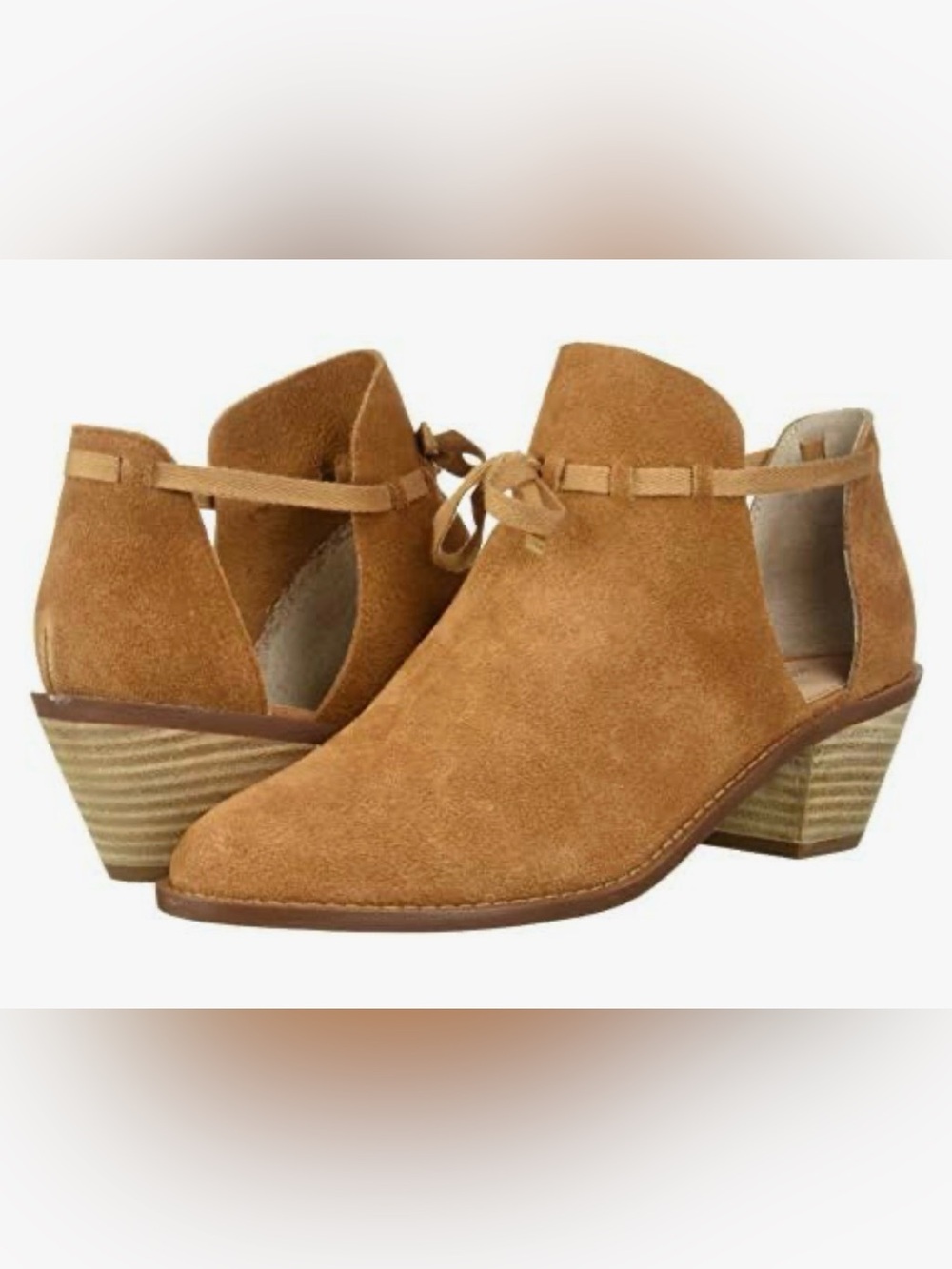 Kelsi Dagger Brooklyn Kalyn Tan Suede Ribbon Tie Ankle Bootie Boho Western Cowgi